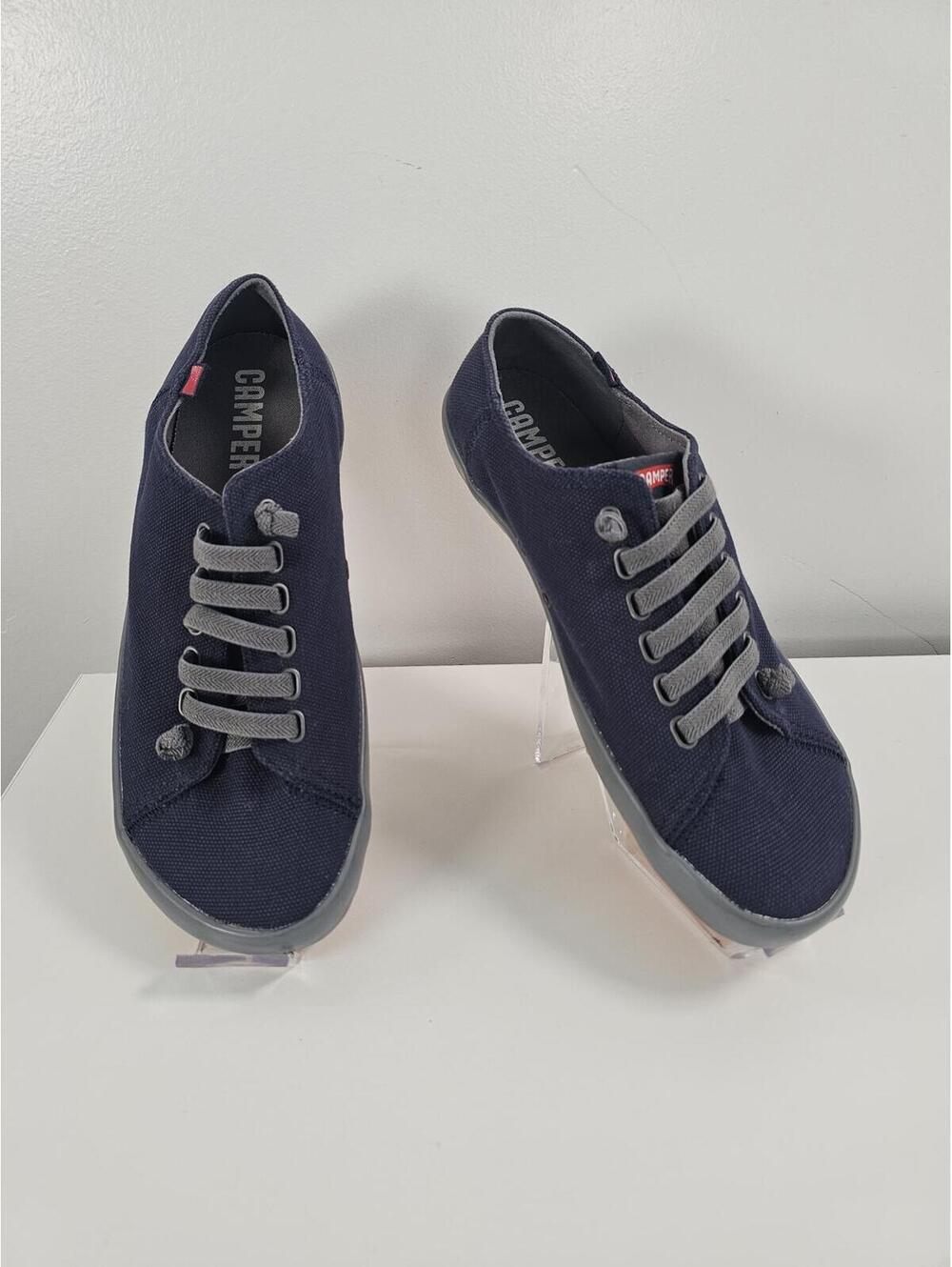 Camper Navy Canvas Lace-Up Sneakers with Orange Outsoles